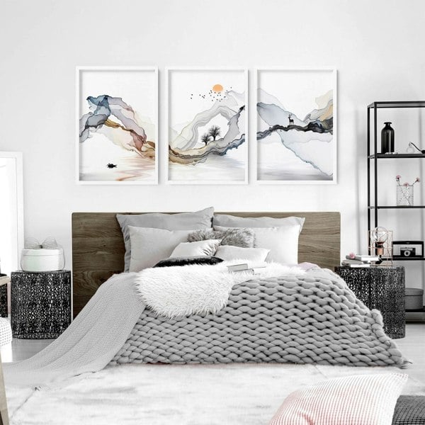 Zen bedroom decor | set of 3 Japanese wall art