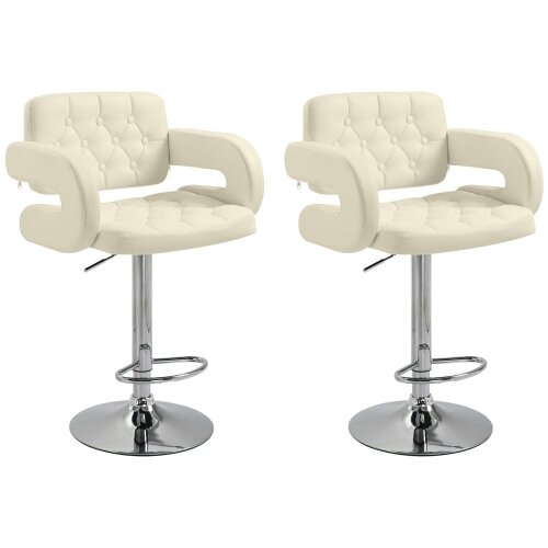 Wyld Haus Senoke Faux Leather White Adjustable Swivel Bar Stools Set Of 2 With Back And Arm Support