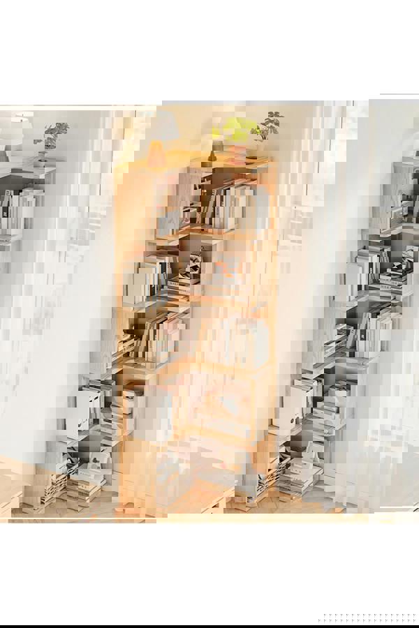 Living and Home 6/5/4-Tier L-shaped Corner Bookshelf Wooden Storage Rack Bookcase Holder Organizer