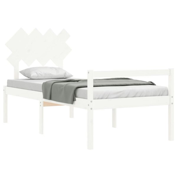 Berkfield Bed Frame with Headboard White Single Solid Wood