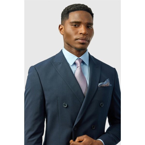 Limehaus Slim Fit Navy Stretch Double Breasted Jacket