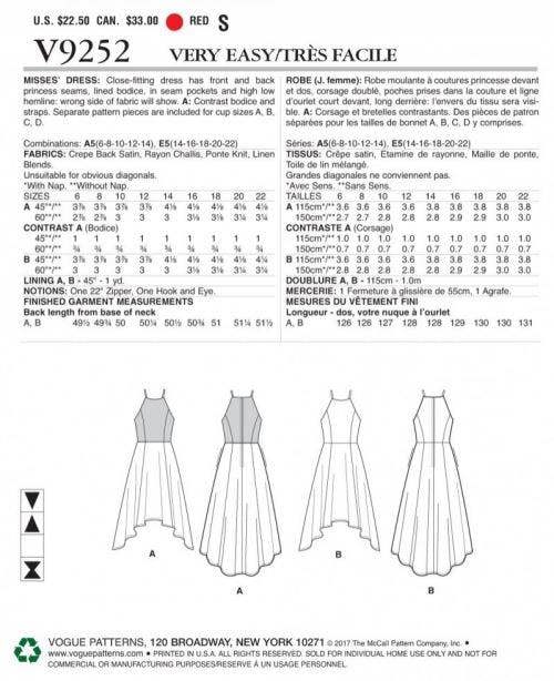 Vogue Sewing Pattern 9252, Dresses for Women, A5 (6-8-10-12-14) - Easy