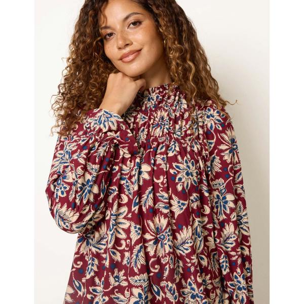 Blue Vanilla Frill Neck Smock Top