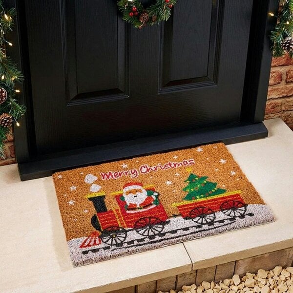 Garden Greatness Festive Santa on Train Decorative Mat
