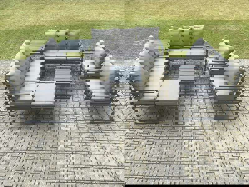 Fimous Aluminium Patio Outdoor Garden Furniture Lounge Sofa Set with Square Coffee Table 2 Chairs Big Footstool Side Table Dark Grey