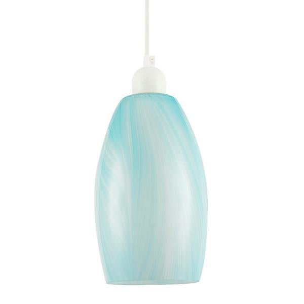 Modern Sky Blue Marble Stripe Effect Glass Cylindrical Pendant Shade Image 1