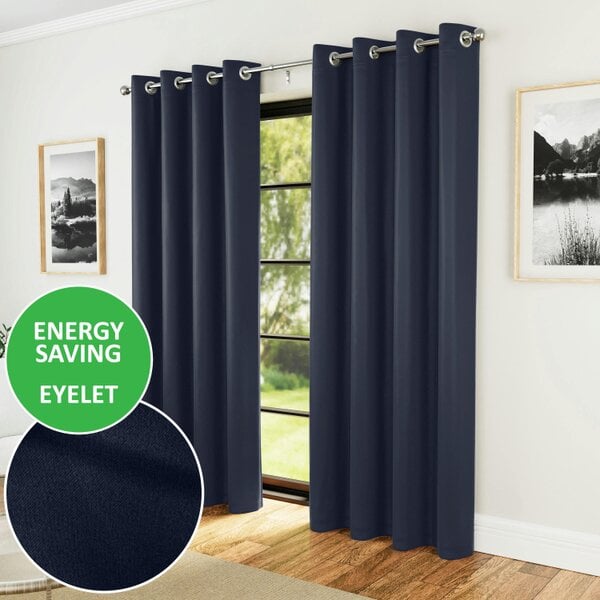 Enhanced Living Nightfall  Plain Supersoft Thermal Room Darkening Eyelet Curtain - Pair for Living Room & Bedrooms - Navy