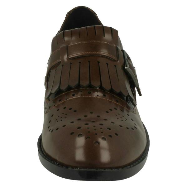 Spot On Ladies Spot On Brogue Style Slip On Shoes