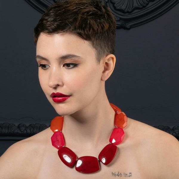 Chunky Red, Pink and Orange Statement Necklace for Women - namana.london