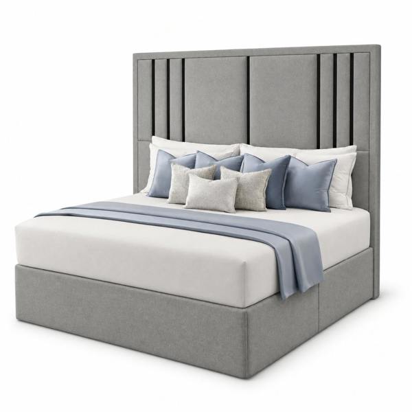 Great British Beds Valentina headboard with Contrast Border divan bed - Silver Plush