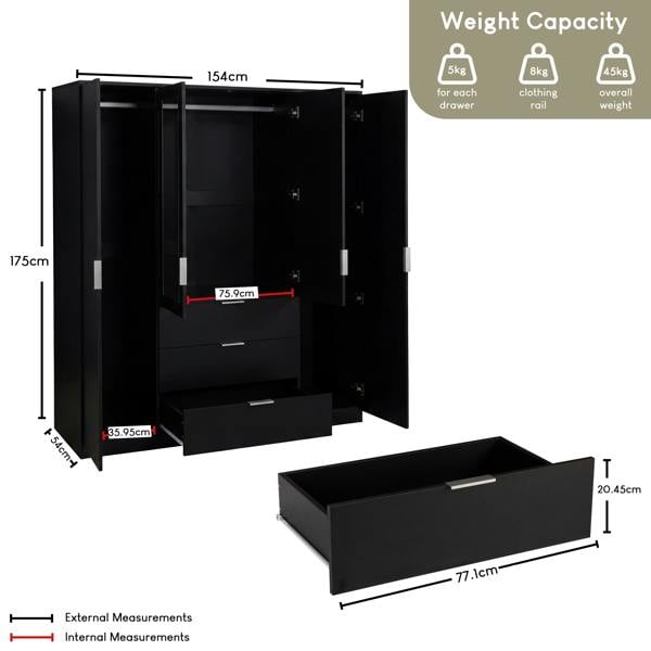 Vida Designs Trega 4 Door 3 Drawer Mirrored Wardrobe