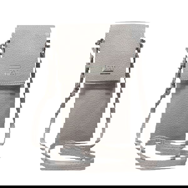 Assots London 'MARIA' Nudish Ice Grey Pebble Grain Real Leather Crossbody Phone Bag