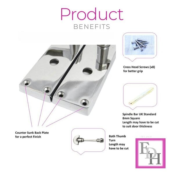 EDH Door Hardware Chrome Bathroom Victorian Style Door Handle Privacy Lock + Bathroom SASH Lock x1