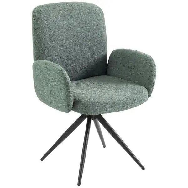 Swivel Accent Chair, Upholstered Linen-Look Armchair with Curved Backrest, Wrapped Armrests for Living Room, Light Green