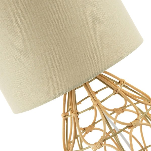 Traditional Vintage Wrapped Rattan Table Lamp with Cream Linen Fabric Shade Image 8