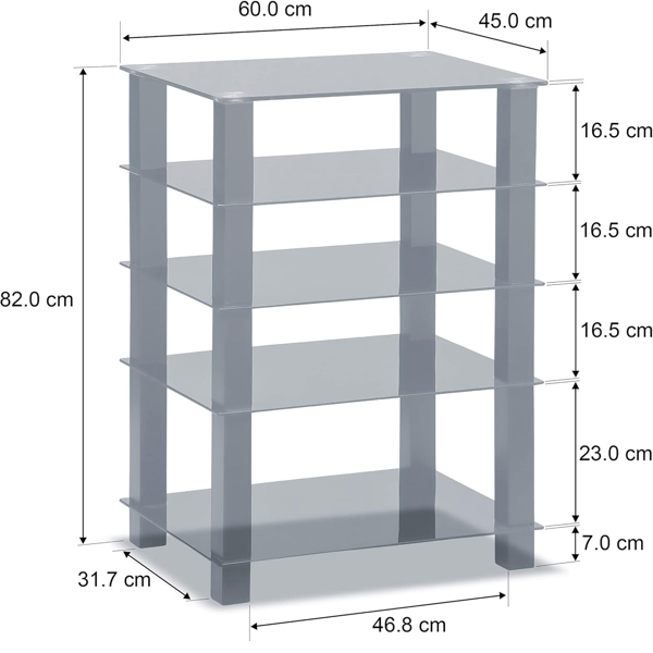 Centurion Supports TRINITY Gloss Black 5 Shelf with Walnut Legs Flat Screen TV Rack Glass Stand