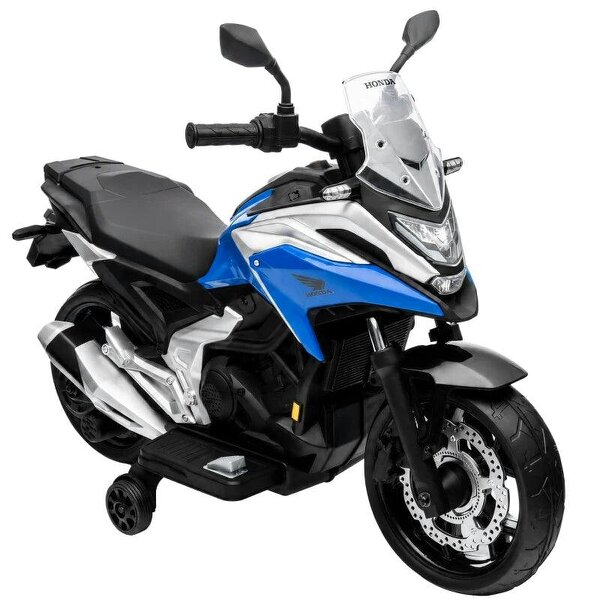 Licensed Honda 12V Kids Electric Motorbike with Training Wheels, Soft Start, Headlights, Music for 3-6 Years, Blue