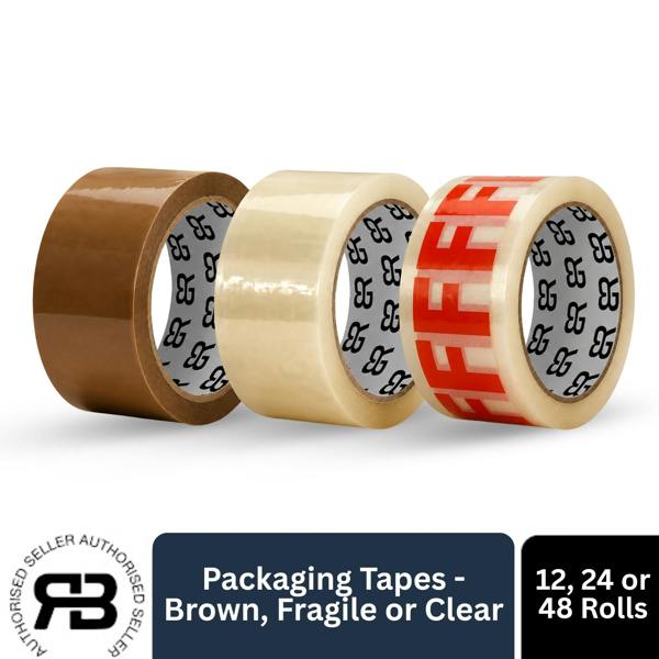RexBrown Packing Tape 48mm x 66m Clear Brown Fragile Parcel Box Tape 12, 24 or  48 Rolls