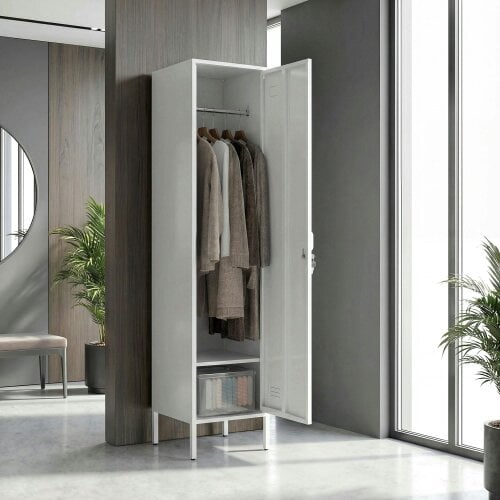 HOMCOM Metal Locker Cabinet with Hanging Rod, Lock and Key, 40x40x179cm