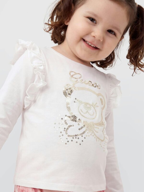 Guess Girls Long Sleeve Bear Logo T-Shirt in White
