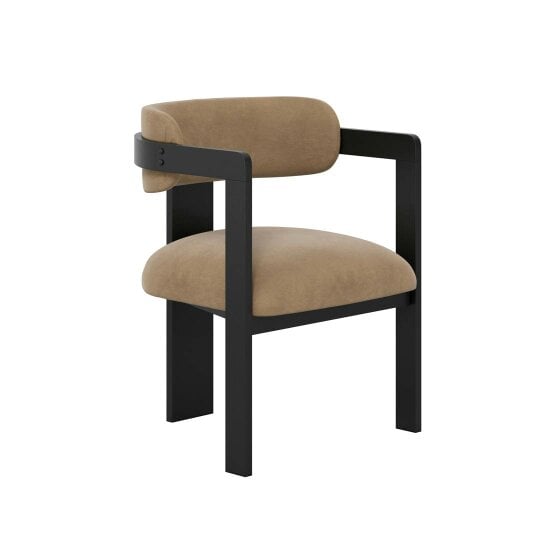Wyld Haus Thurles Upholstered Tan Velvet and Black Wood Dining Chair