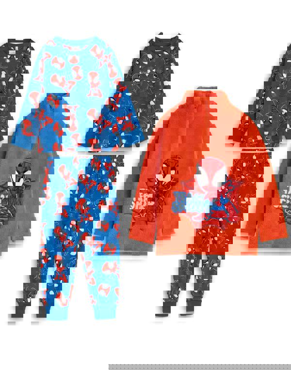 Spiderman Boys Blue Character Long Sleeve Long Leg Pyjama and Jumper 3 Piece Set