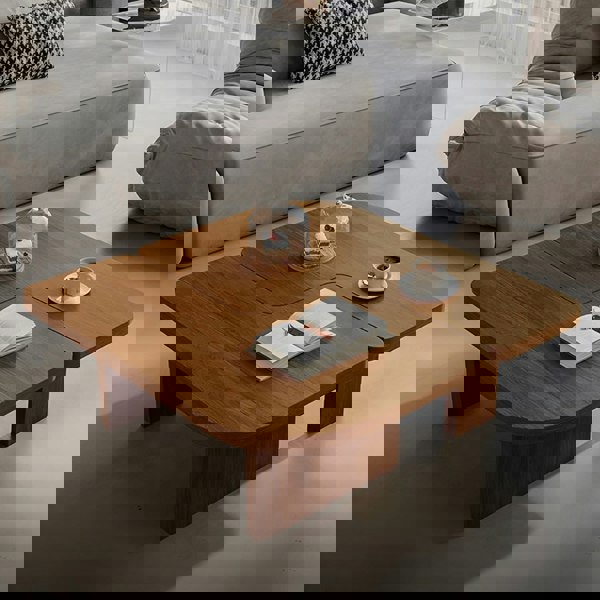 Helios Square Coffee Table Set, Black & Walnut-Weilai Concept-Weilai Concept