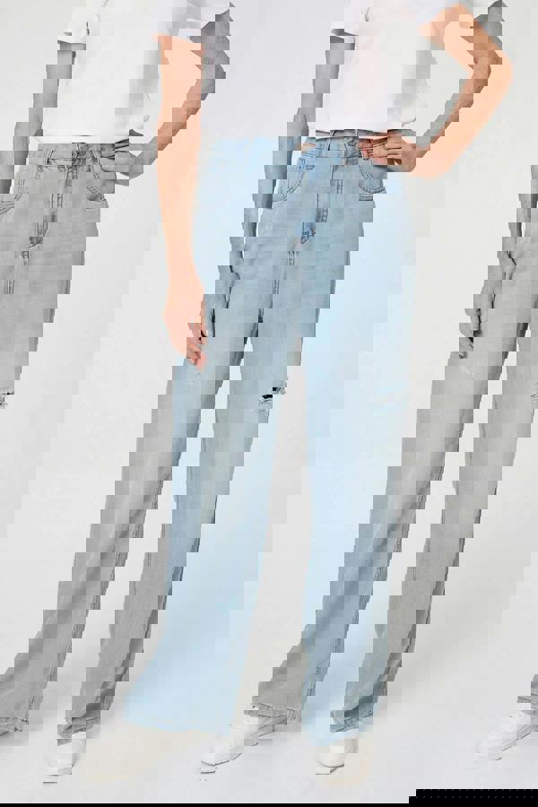 Blue | High Waist Ripped Detail Relaxed Jeans 