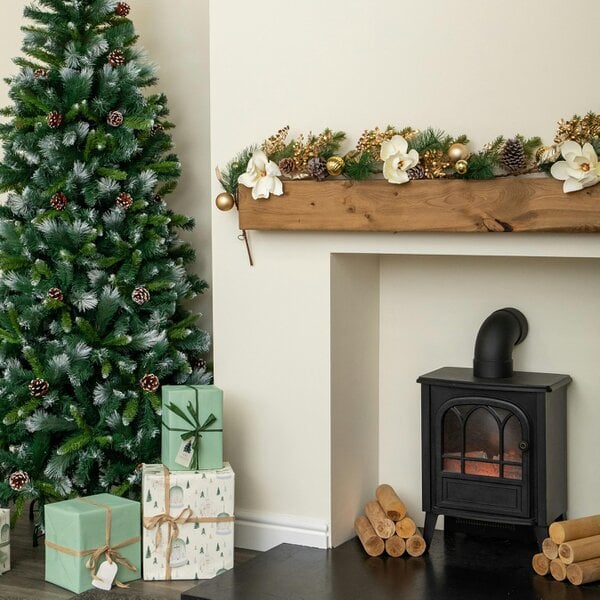 Samuel Alexander 1.8m Champagne Magnolia Decorated Christmas Garland with Gold Baubles