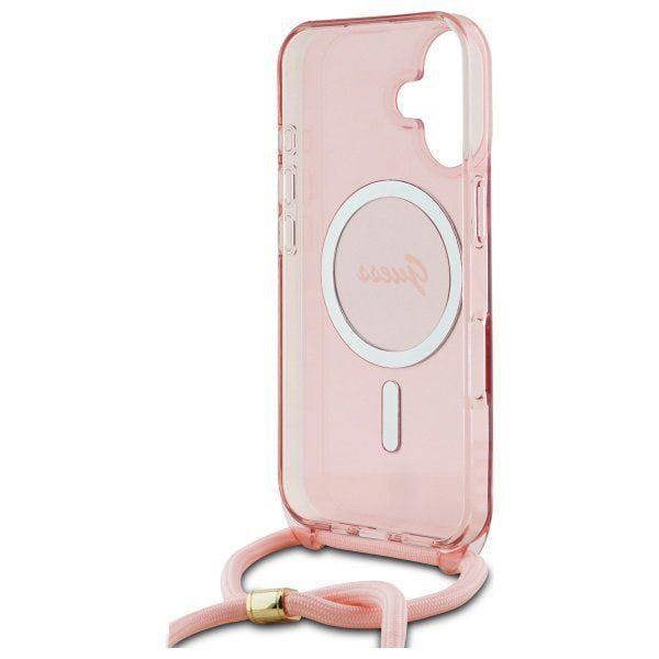 Guess Crossbody Cord Script Case with MagSafe iPhone 16 6.1" Pink - GUHMP16SHCTSGNSP