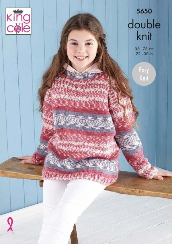 King Cole Fjord DK Knitting Pattern 5650, Sweaters, Hoodies for Kids, 22 - 30 Inches - Easy