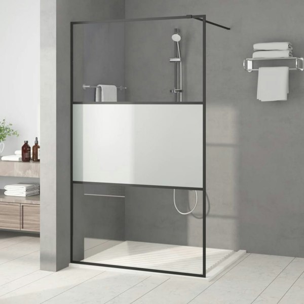 Berkfield Walk-in Shower Wall Black 115x195 cm Half Frosted ESG Glass