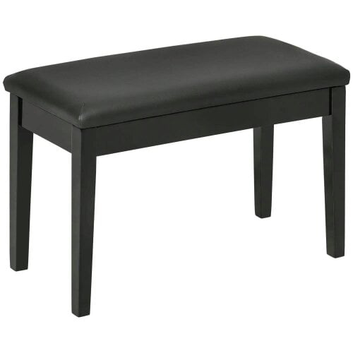 Bobobiy Classic Piano Bench Stool, PU Leather Padded Keyboard Stool with Rubber Wood Legs and Music Storage Compartment, Black