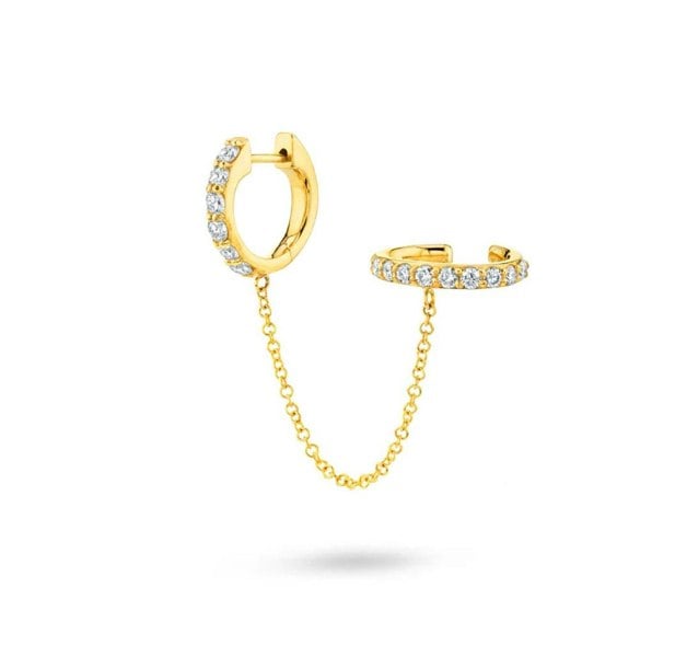 Gold Trip Chain Link Ear Cuff Single Huggie Earring