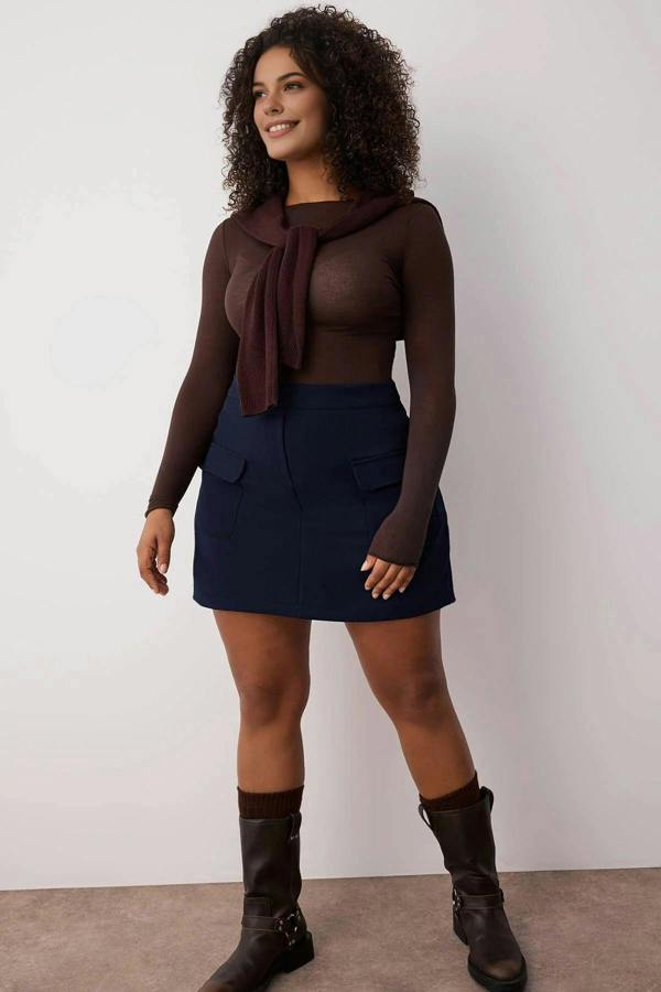 WOVCOR Mini Pocketed Woven Plus Size Skirt