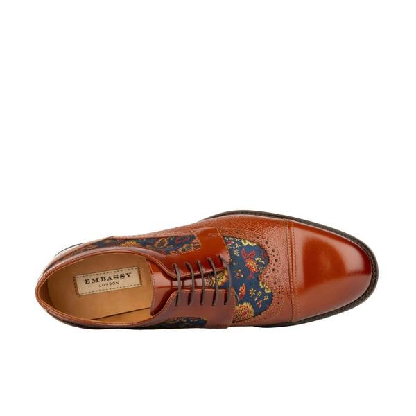 Embassy London Orlando - Tan & Blue Flowers - Men's leather dress shoe with floral print