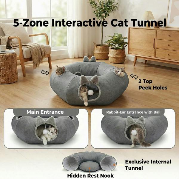 Skylos Cat Tunnel Foldable Interactive Play Tunnel Indoor Cats Kittens Toys