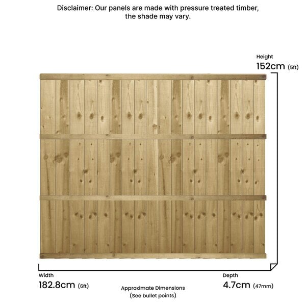 Premier Garden Supplies Flat Top Feather Edge Semi-Braced Fence Panel - 4 Pack H: 5ft x W: 6ft (182.8cm) - Wood - Pressure Treated (Tanalised)