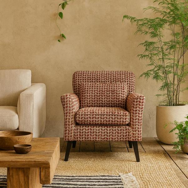 Wyld Haus Olinda Terracotta Red Patterned Fabric Upholstered Accent Armchair