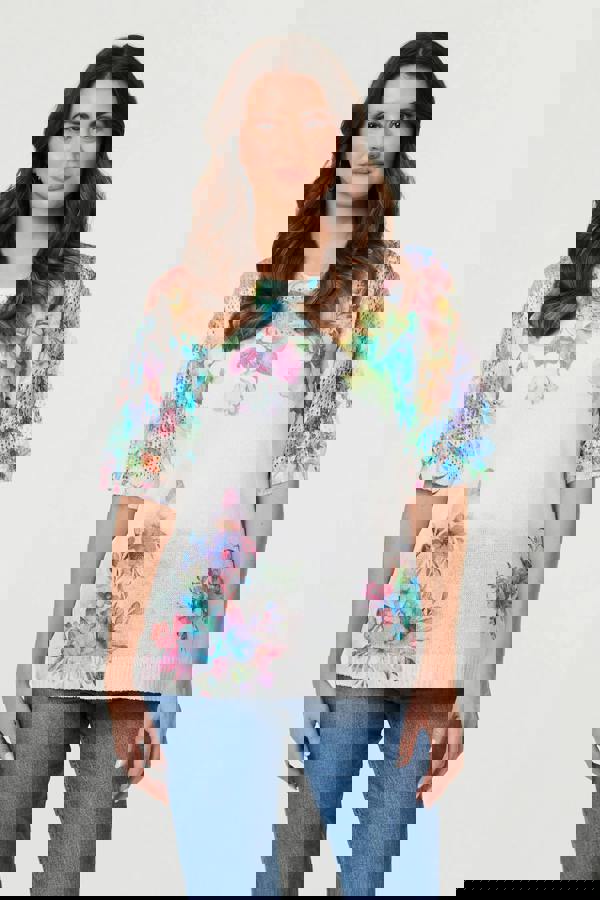 White | Floral Knit Textured Relaxed Top