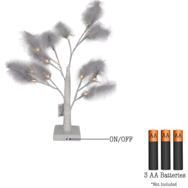 55cm Grey Feather Tree Table Lamp with Warm White LEDs, Battery-Operated Decorative Light image 5