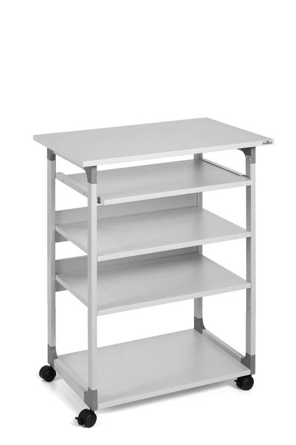 Durable Adjustable Mobile PC Computer Desk Workstation Trolley on Wheels | Grey