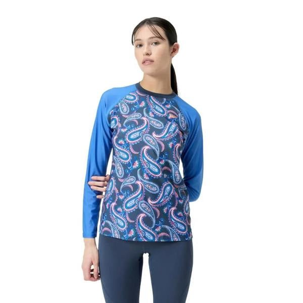 Speedo long sleeve panel printed swim tee in blue pink paisley