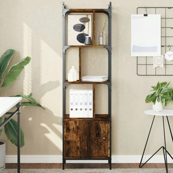 Berkfield Bookcase with Door Smoked Oak 44.5x30x154.5 cm Engineered Wood