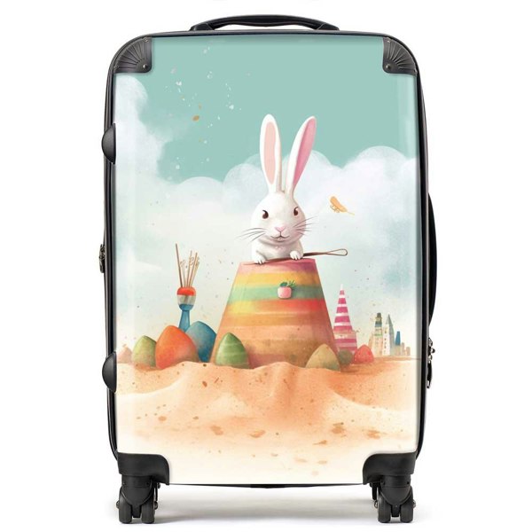 Warren Reed White Rabbit On A Beach Holiday Suitcase