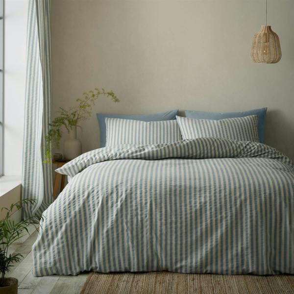 Pineapple Elephant Cotton Rich Woven Stripe Blue Duvet Cover Set