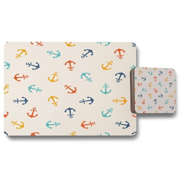 New Product Multi Coloured Anchors (Placemat & Coaster Set)  - Andrew Lee Home and Living