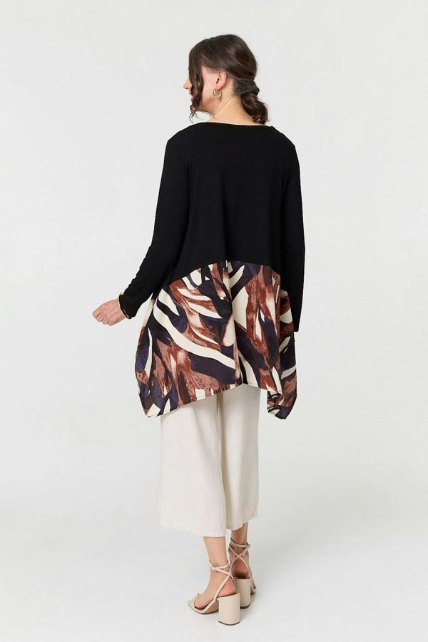 Black | Colour Block Curve Hem Relaxed Tunic
