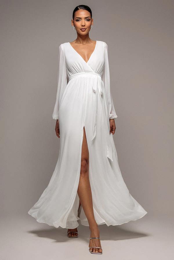 Wrap Back Maxi With Front Slit Chi On Maxi - White DR4314BBS