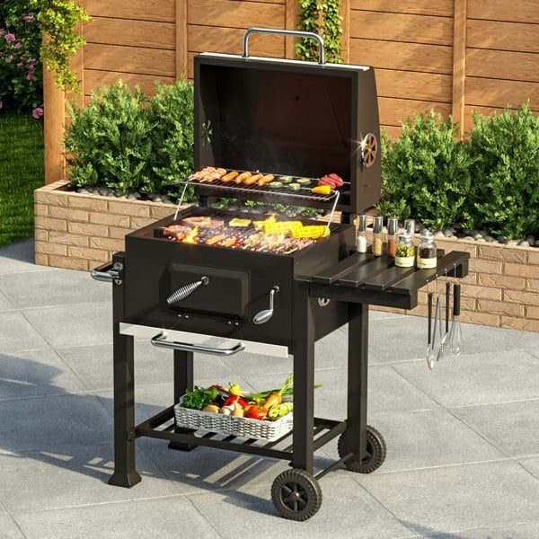 Charcoal BBQ Grill Barrel with Side Table Garden BBQ Grill Living and Home